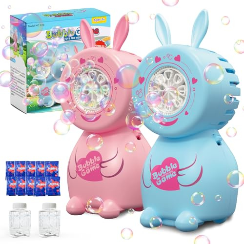 PANACARE 2 st elektrisk såpbubbelmaskin, såpbubbelleksak för barn 5 000+ bubblor/min med såpbubbellösning för bröllop/födelsedag/fest, present till pojkar och flickor 345678, bubbelmaskin