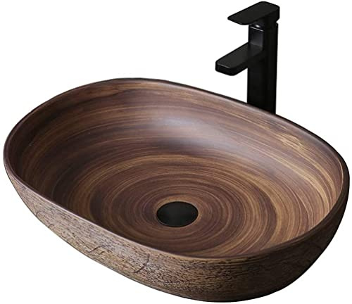 CCYENG Vasque de Salle de Bain, Vasque à Poser, Plan de Toilette rétro, Grand lavabo en céramique, Vasque Ovale Antique, Ensemble 48 x 32 cm (Ensemble 48 x 32 cm)