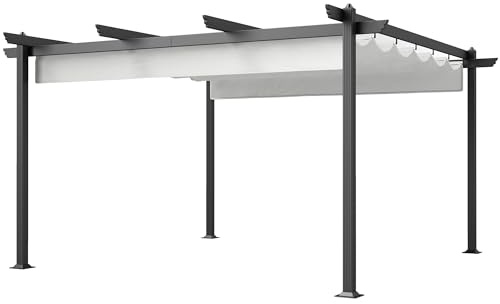 Outsunny Pérgola Gazebo 4x4 m Pérgola con Lona Resistente Retráctil, Marco de Aluminio, Pérgola para Jardín, Terraza, Balcón, Veranda, Patio, Piscina y Exteriores, Blanco