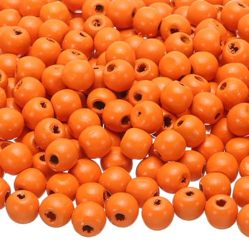 QUARKZMAN 300 Stk. Großloch-Holzperlen Haarzopfperlen, Unvollendete natürliche Fassholz-Abstandshalterperlen für Handwerk Haar DIY Makramee-Schmuckherstellung, Orange (11 x 12mm, 4mm Loch)