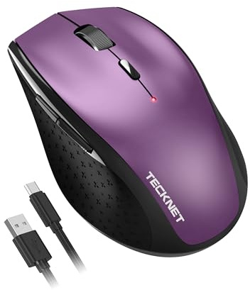 TECKNET PRO Rechargeable Wireless Mouse, 2.4GHz Computer Mouse, Purple | 800mAh rechargeable battery，6400 DPI,6 Adjustable Levels, Silent Click，6 Efficient Buttons，For Laptop/PC/Computer