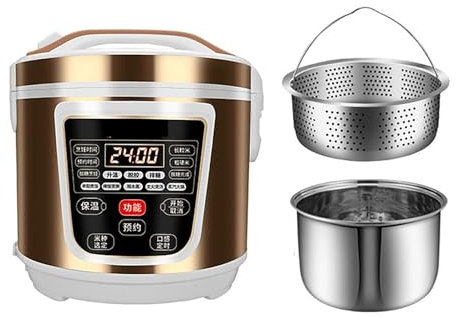 KHUKHU Cuociriso A Basso Contenuto di Zucchero (3/5L) Interno in Acciaio Inossidabile 304 per Uso Domestico, Prenotazione 24 Ore su 24, Cuociriso con Separazione della Zuppa di Riso, per 2-7 Persone
