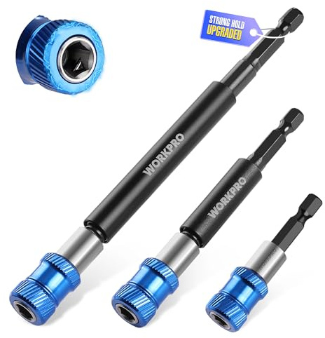 WORKPRO Drill Bit Extension Set, 3Pcs Magnetic Drill Screwdriver Bit Holder Extender with Aluminum Sleeve, 1/4 Inch Hex Quick Release Bit Holder for Drill in 2-3/8, 4, 6