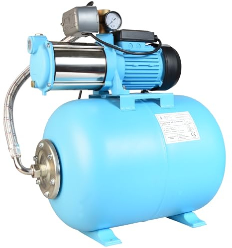 Pompe à Eau MAX-H 1300 avec Réservoir 50L - Pompe d’arrosage de Jardin (1300 W, 6000 l/h, hauteur max. 55 m) - Groupe de Surpression Set - Réservoir à Vessie Sous Pression 50 L - pour Eaux Claires
