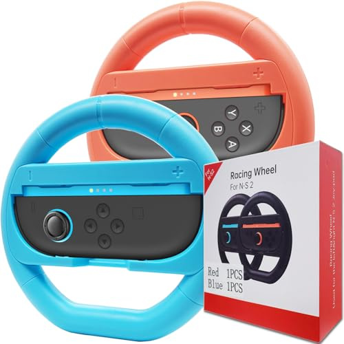 Coolwee Steering Wheel for Nintendo Switch 2 Wheel JoyCons (2025), Racing Wheels for Mario Kart World, Attachment Accessories for Nintendo Switch JoyCon Controllers, 2 Pack (Blue and Red)