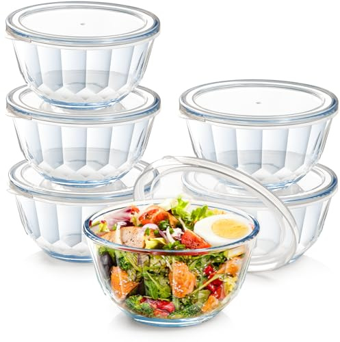 NUTRIUPS Glasschüsseln mit Deckel 6er-Set kleine Schüsseln für die Zubereitung von Mahlzeiten, Essensreste, kleine Portionen Salat (800ml)