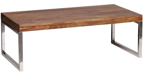 FineBuy Couchtisch 120 x 60 x 40 cm Sheesham Massiv Holz Tisch, Massiver Design Wohnzimmertisch aus Massivholz, Beistelltisch Rechteckig Braun