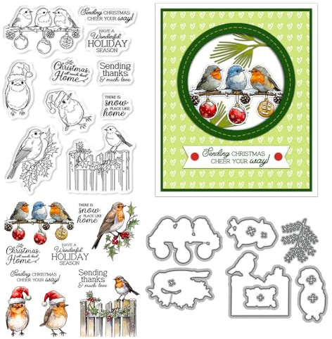 Christmas Bird Holly Ivy Clear Stamps and Metal Die Cuts for Card Making
