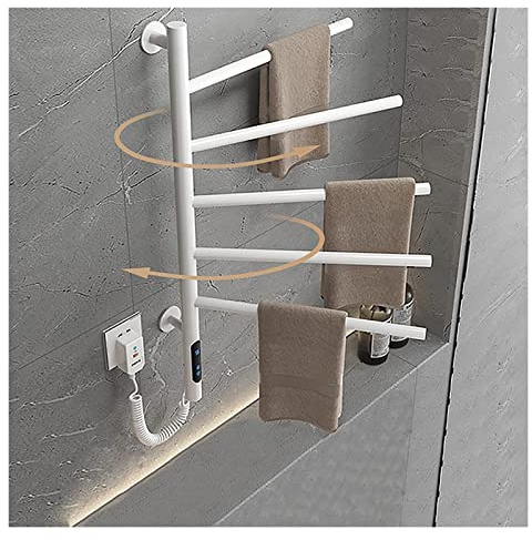 IRIRI Radiatore Scaldasalviette Elettrico LCD, Scaldasalviette Elettrico Intelligente con Rotazione di 180° e Termostato, Portasciugamani Riscaldato in Acciaio Inossidabile(Bianco)