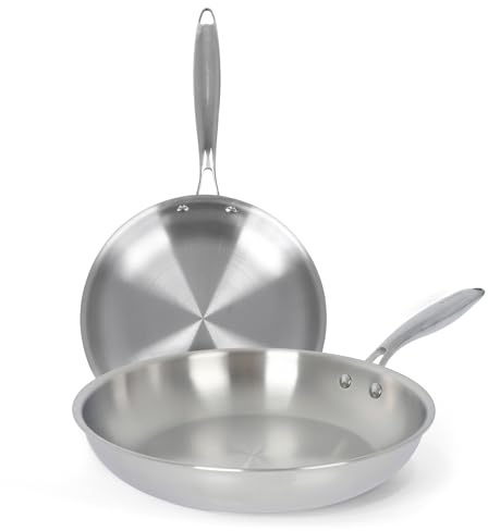 Santa Clara | Juego de Sartenes Acero Inoxidable 18/10 Trifusión 24-28 cm, Set de 2 Piezas Sin Revestimiento, Apta para Inducción, Horno, Gas y Vitro, Cocina Saludable y Libre de Tóxicos