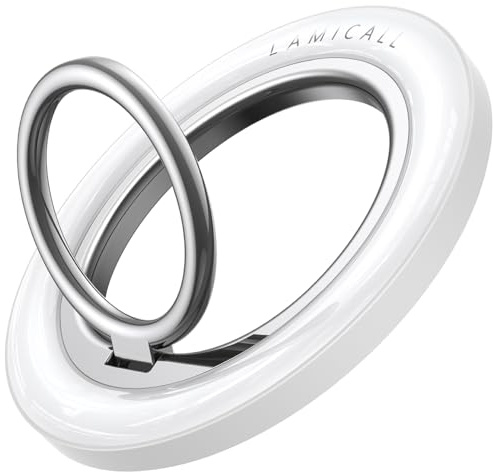 Lamicall Magnetic Phone Ring Grip Holder for Magsafe, 360° Rotating with Smooth Damping, Crystal White Finger Grip Kickstand, Strong Magnet Mag Safe Accessories for iPhone 17 Pro Max Air, All Phones