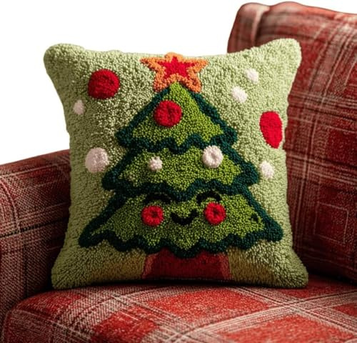 Kit Complet Coussin au Point Noué Noël – Crochet à Loquet DIY 43x43 cm, Tapis de Noël à Faire Soi-Même -2