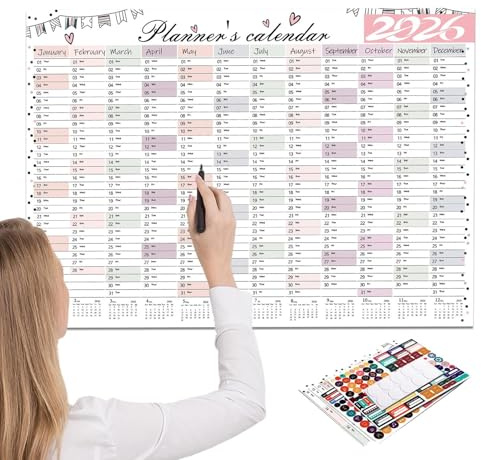 Monatskalender 2026 – großer Papierplaner, vertikale Januar-Dezember-Wandkalender, Tischkalender, für Büro, Wohnzimmer, Klassenzimmer, Wohnheim, Werkstatt, Kabine, Geburtstag, Lehrer, Familie