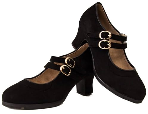 Zapatos de Flamenco de dos correas en ante y doble suela
