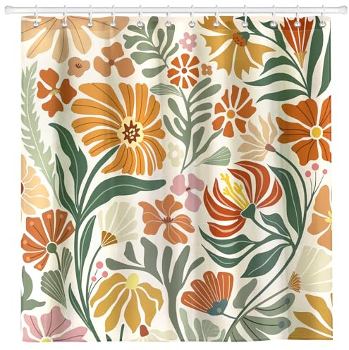 Arquiel Duschvorhang Boho Blumen Waschbar 182X182 cm Polyester Badezimmervorhang Dekor für Bad Dusche Badezimmer Mit 12 Ösen und Ringen