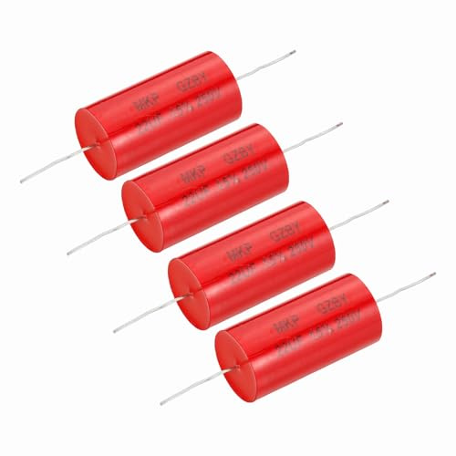 sourcing map Condensatore divisore di frequenza da 22uf, 4 pezzi, 250 V, rosso, assiale, altoparlante, crossover, MKP, pellicola condensatore