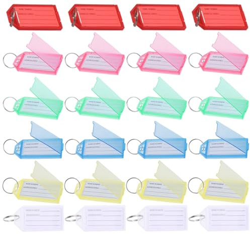 Zerodeko 60 Stück Tragbare Gepäckanhänger aus Kunststoff mit Beschriftbarem Papier und Transparentem Fenster für Schlüsselversorgung zu Hause und Büro in Verschiedenen Bunten Farben