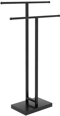 HOMCOM Toallero de Pie de Metal, Toallero Escalera de Baño con 2 Barras en Forma de T, Estilo Moderno, 50x18,5x85 cm, Negro