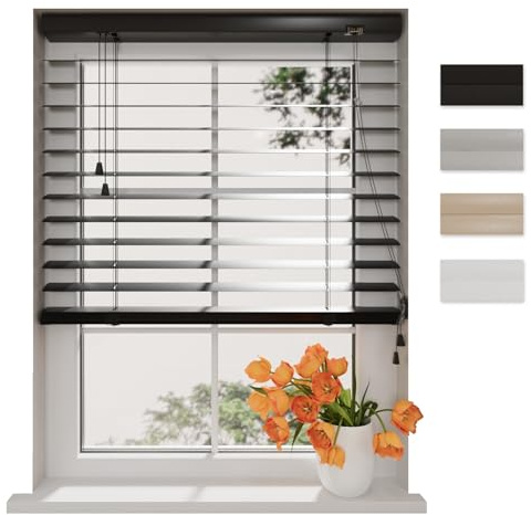 DTCH® Aluminium Jalousie Innen Schwarz 200 x 180 cm (BxH), 50mm Matte Aluminium lamellen, Breiten von 60 bis 240 cm