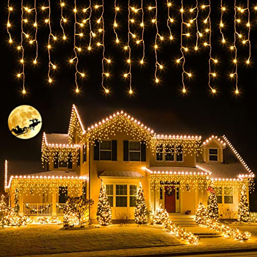 ELKTRY Luci Natale Esterno Cascata, 800LED 20M Tenda Luminosa Esterno con Timer【Prolungabile 5Pz】 Luci Natale Esterno con 8 Modalità Impermeabili per Natale Feste Balcone Patio Giardino, Bianco Caldo