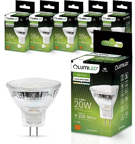 Lumiled LED Lampen Leuchtmittel 6 Stück Set MR11 35mm 2,5W (entspricht 20W) 4000K Neutralweiß 12V 220lm 120° Abstrahlwinkel Spots Glühbirnen neutral