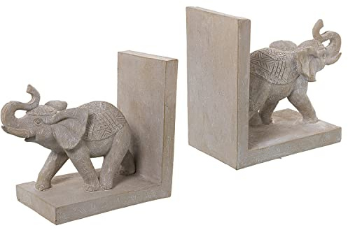 DRW Buchstützen mit Elefanten aus Kunstharz, weiß, 36 x 10 x 15 cm