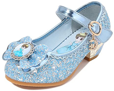 Eleasica Zapatos para Niña Princesa Elsasica Antideslizante Zapatos de Princesa Disfraz Tacón Altos Regalo Boda Ceremonia Sandalias de Vestir Navidad Carnaval con Lazo,Azul 2,32