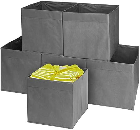 MATANA 6er-Set Faltbare Stoff-Aufbewahrungsboxen 33x33x37cm - Vielseitige Organizer für Kleidung, Spielzeug & Wohnaccessoires - Grau
