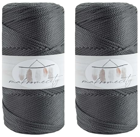 Makromecity 2 Strang Makramee Garn 2mm x 230m Polyester Macrame Cord Polypropylene Yarn für Handwerk Wohndekorationen Platzteller Umhängetasche Schnullerkette 20 Farbe, Anthrazit, (PPCORDVARIATIONS)