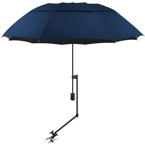 XLINGZA Sonnenschirm mit LSF 50+, mit verstellbarer Universalklemme, tragbarer Golfschirm für Stuhl, Golfwagen, Kinderwagen, Bleicher, Terrasse, Angeln, Grillpartys (DM/XXL Blau)