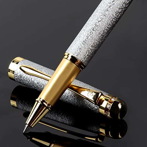 BOCIYER Tintenroller mit flüssiger Tinte - Geschenk-Set für Männer und Frauen, Nachfüllbare Fancy Pen in Schwarz, Hübsche und Coole Stifte (Silber)