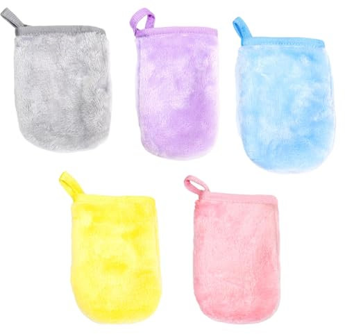 DLPRK 5pcs Mikrofaser Reinigungstuch Gesicht, Gesichtsreinigungstücher, Make Up Entferner Tuch, Abschminkhandschuh, Wiederverwendbare Abschminktücher für Haut