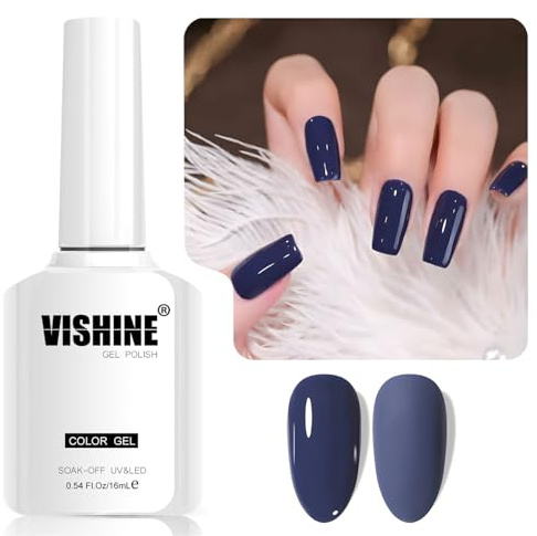 Vishine 16 ml semi-permanenter Gel-Nagellack, Indigo Blue Color, Soak Off LED Gel Polish Nail Art Designs Manicure Salon DIY at Home Farbe L378 Indigo Twilight