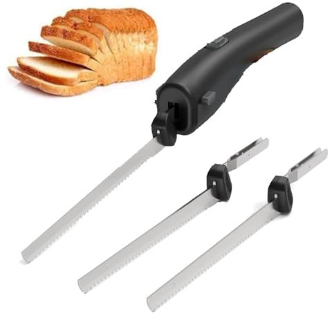 OZTYSGXM Cuchillo EléCtrico con Cerradura Seguridad, 2 Cuchillas y Orificio para Colgar, Cuchillo de Pan EléCtrico Recargable, Mango ErgonóMico, Cuchillo Carne para Tallar Carne Pan