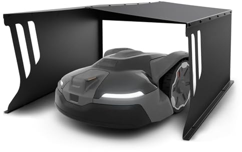 Universal Mähroboter Garage, Metall Dach Carport für Rasenmäher, Überdachung Unterstand Rasenmähroboter Regenschutz, Witterungsbeständig Rostfrei Sonnenschutz, 78 x 61 x 31 cm, Schwarz