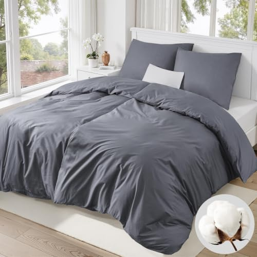 Duvetnova Bettwäsche 135x200 Baumwolle 4teilig, 100% Baumwolle Bettwäsche-Sets Bettbezüge 135 x 200 Baumwolle 2er Set + 2 Kissenbezüge 80x80 cm,ÖKO-TEX Bettwäsche Grau Bedding mit Reißverschluss