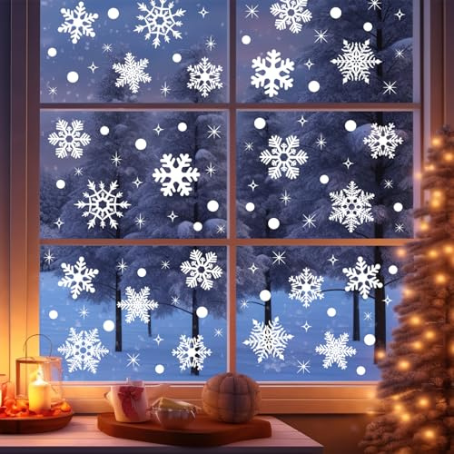SULOLI 155 Pezzi Vetrofanie Natalizie per Finestre,Adesivi Finestre Natale | Stickers con Fiocchi di Neve Riutilizzabili,Decorazioni Casa in Vetro Porte