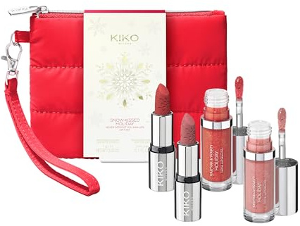 KIKO Milano Snow-Kissed Holiday Never Without You Mini Lips Gift Set, Gift Set Lip Gloss: 2 Mini Lipstick Finishing Mat und 2 Lipgloss
