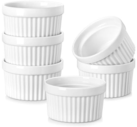 Juego de 6 Moldes para soufflé - Cuencos de cerámica para creme brulee - Moldes para el horno, 10cm 200ML cada uno - Ramequines en blanco