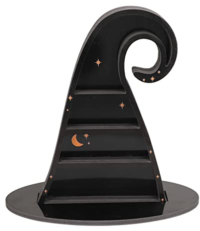 RIZGHWOY Mensola Espositiva in, Materiale PVC, Supporto in Pietra Multistrato per Camera da Letto o Ufficio, Design Gotico del Cappello da Strega, Spazio per Cristalli e Decorazioni Spirituali
