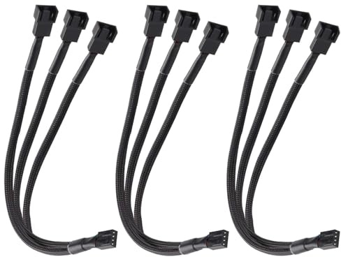 3 Stück 4-Pin PWM Lüfter Splitter Kabel, 1 zu 3 Wege Y-Verteiler für PC Gehäuselüfter, Verlängerungskabel für Computer ATX Mainboard, Kompatibel mit 3-Pin und 4-Pin Lüftern, Schwarz