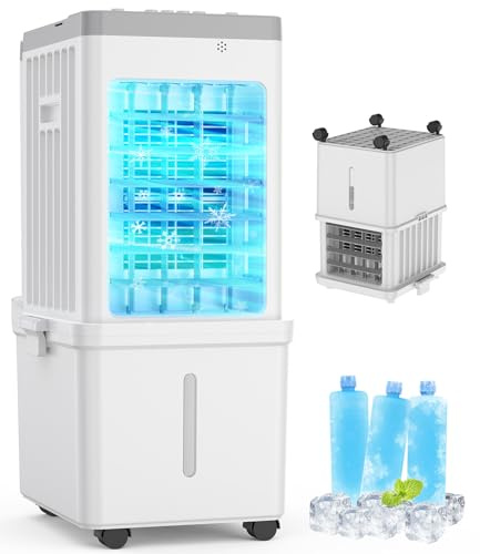 Portable Air Conditioner, 3-in-1 Evaporative Air Cooler with 12L Water Tank & 3 Ice Packs, 70W Energy Efficient, 3 Speeds, 60° Oscillation, 35dB Quiet, Space-Saving Cooling Fan for Home, Office & Pets