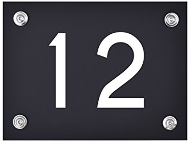 Hausnummer Schild 12 aus Acryl, Hausnummernschild in schwarz | Hochwertiges, wetterfestes Hausnummern-Schild in weißer Schrift inkl. Befestigungszubehör, rostfrei und UV-beständig