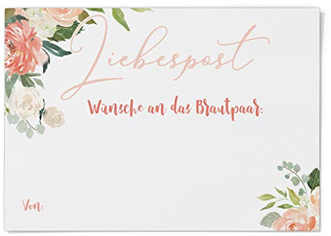 DeinWeddingshop Ballonflugkarten zur Hochzeit 50 Stück, extra leichte Postkarten für langen Flug, Platz für Glückwünsche (Watercolor Floral)