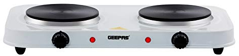 Geepas 2000W Double Hot Plate for Precise Table Top Cooking | Cast Iron Heating Plates | Portable Electric Hob Double Burner with Adjustable Thermostat for Home Kitchen Camping Caravan Cooking Compact