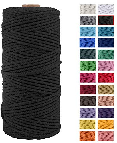 JeogYong Naturliches Baumwolle Garn, Baumwollgarn Makramee-Seil Weiches Baumwoll-Seil, zum Wandbehänge, Pflanzenhalter, Basteln, Heimtextilien, Geschenkverpackung 3mm x 109 Yards (Schwarz)