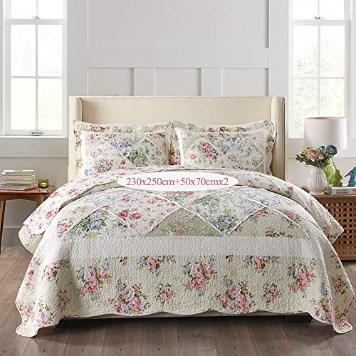 Colcha Hecha A Mano Patchwork Boutí King Size Ropa De Cama De Algodón 100% 3PCS Edredón Acolchados Colchas Elegante Suave Cubrecamas 230x250cm con 2 Fundas De Almohada 50x70cm