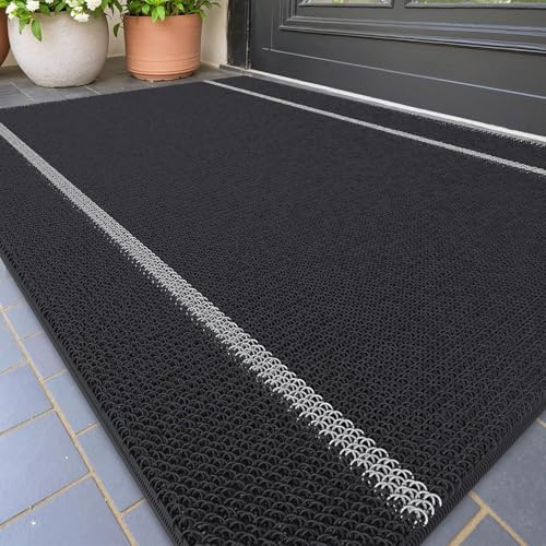 Color G Fussmatte Aussen Innen 61 x 92 cm, Große Schmutzfangmatte Außen rutschfest Wetterfest, Fußmatte Sauberlaufmatte Waschbar, Türmatte Outdoor Teppich für Eingang, Haustür, Garten (Schwarz)