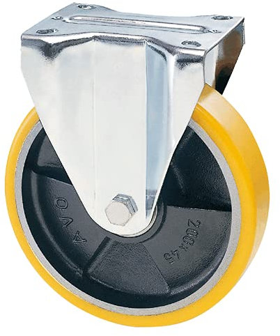 Ruota Industriale in Poliuretano con Nucleo in Ghisa Rotella Piroettanti per carrelli da lavoro Con Piastra Girevole e Fissa (Ruota con Piastra Fissa senza Freno, 125 mm)