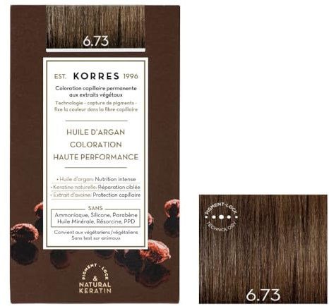 KORRES Argan Oil Colorant – ammoniakfreie Haarfarbe mit Bio-Arganöl Golden Cocoa 6.73 – 100% Grauhaarabdeckung & vegan für ein langanhaltendes Farbergebnis